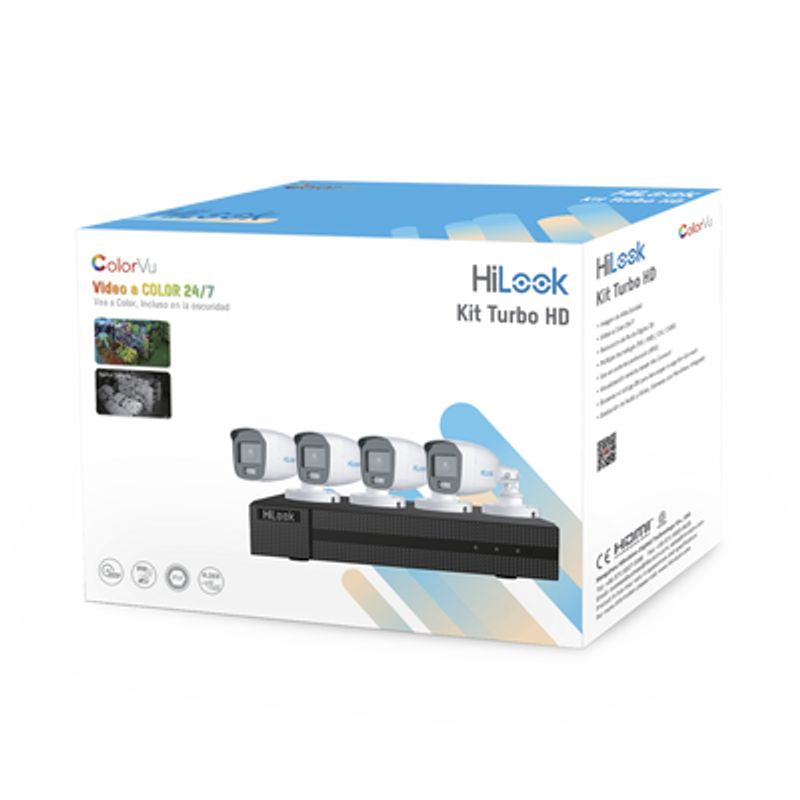 Kit TurboHD 1080p HILOOK / DVR 4 Canales / 4 Cámaras Bala ColorVu con Micrófono Integrado / Fuente de Poder / Accesorios de Instalación